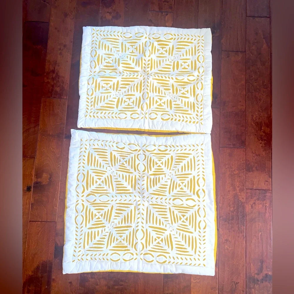 WEST ELM SUN FLOWER YELLOW AND WHITE CUT OUT OVERLAY SHAM PAIR